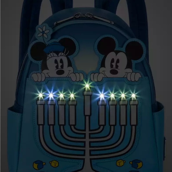 Mickey Mouse and Minnie Mouse Hanukkah Light-Up Loungefly Mini Backpack - Picture 4 of 5